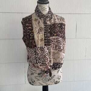 Chico's Design Sleeveless Funky Patchwork Bohemian Tie Front Blouse Size 2 (H6)